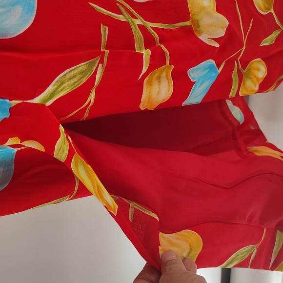 Harold's Floral Red Maxi Dress Size 14 Sleeveless Tulip Print Blue Peach Summer - Picture 6 of 6